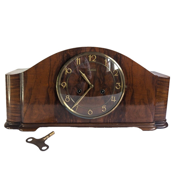 JUNGHANS Serviced 1940'S MID CENTURY ANTIQUE Wood MANTEL CLOCK Germany - Picture 1 of 16